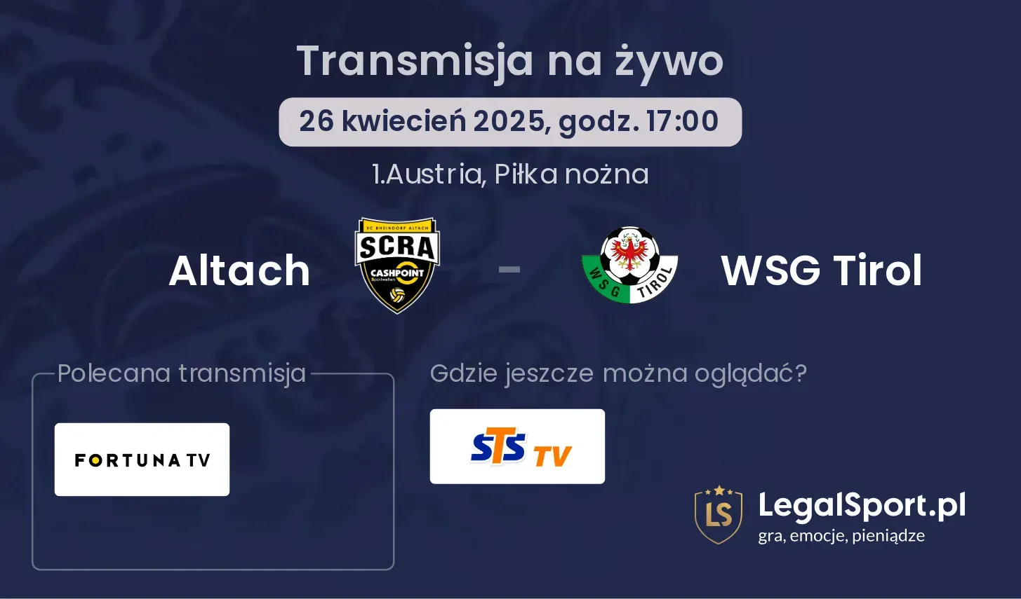 Altach - WSG Tirol gdzie oglądać?