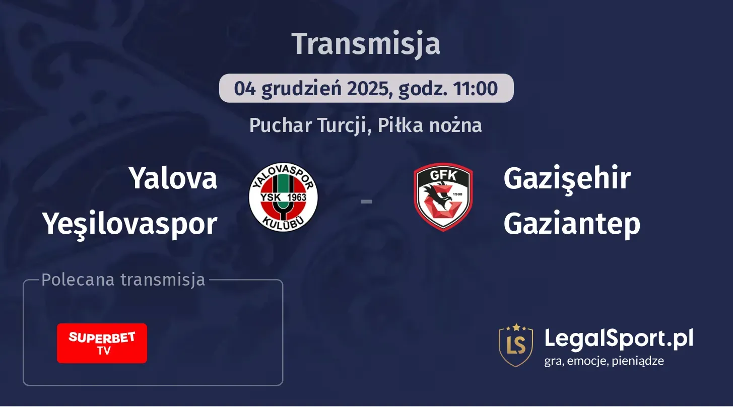 Yalova Yeşilovaspor - Gazişehir Gaziantep Transmisje