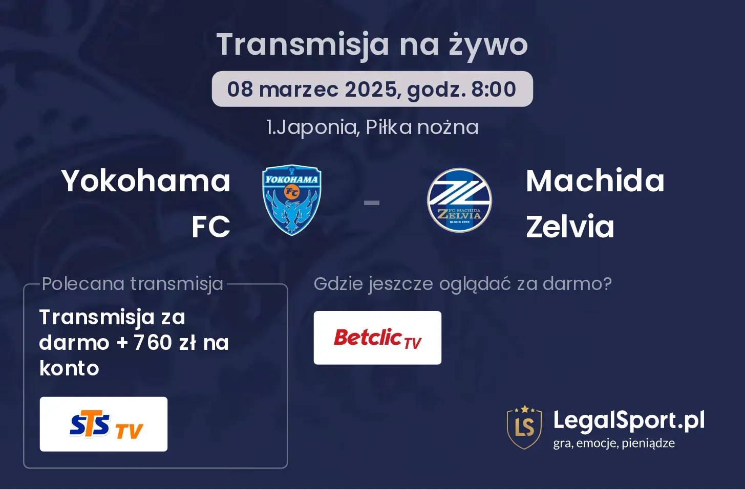 Yokohama FC - Machida Zelvia gdzie oglądać transmisję?