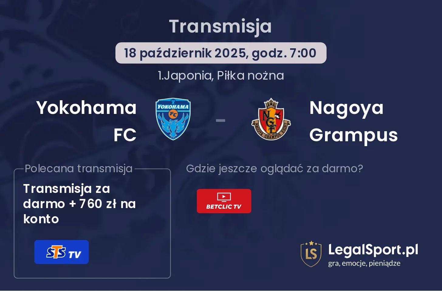 Yokohama FC - Nagoya Grampus gdzie oglądać?