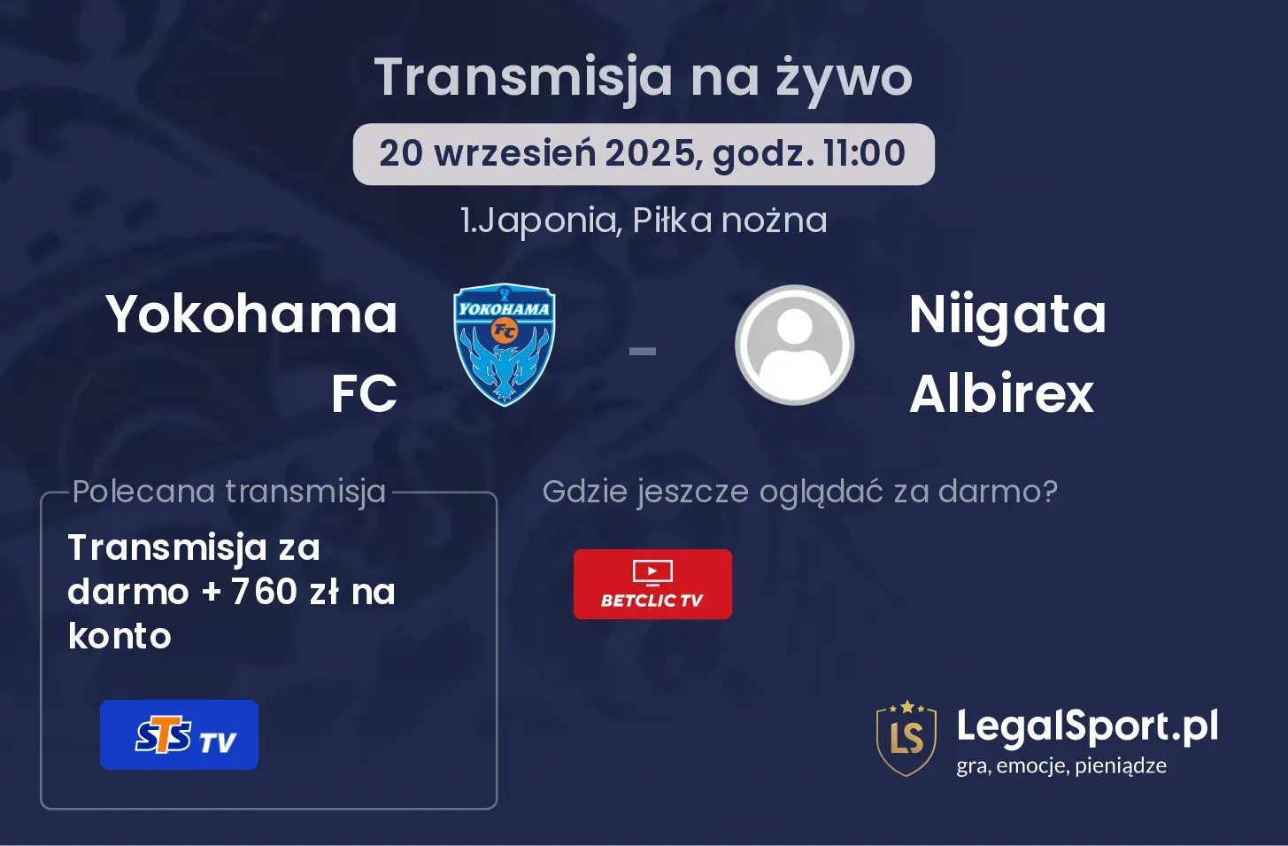 Yokohama FC - Niigata Albirex transmisja na żywo