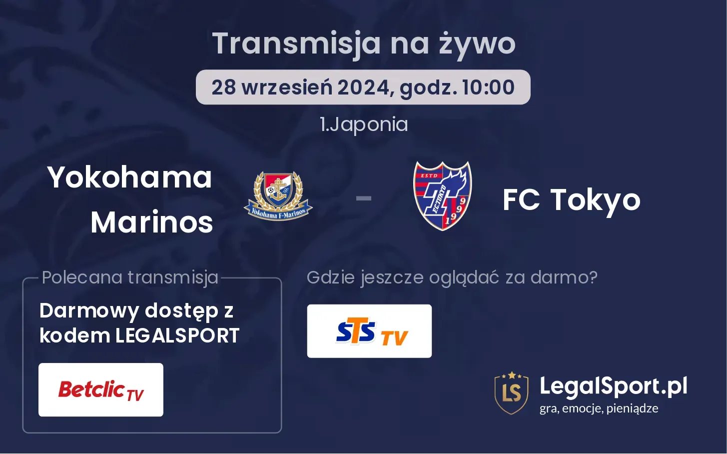 Yokohama Marinos - FC Tokyo gdzie oglądać? 28.09, godz. 10:00