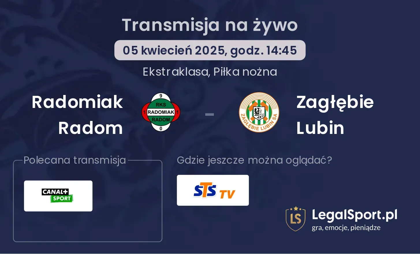 Radomiak Radom - Zagłębie Lubin gdzie oglądać?