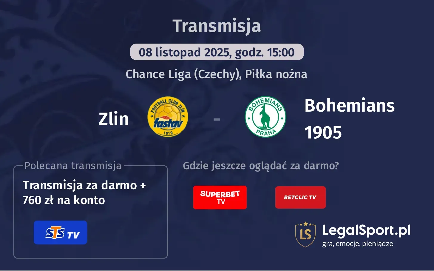 Zlin - Bohemians 1905 Transmisje