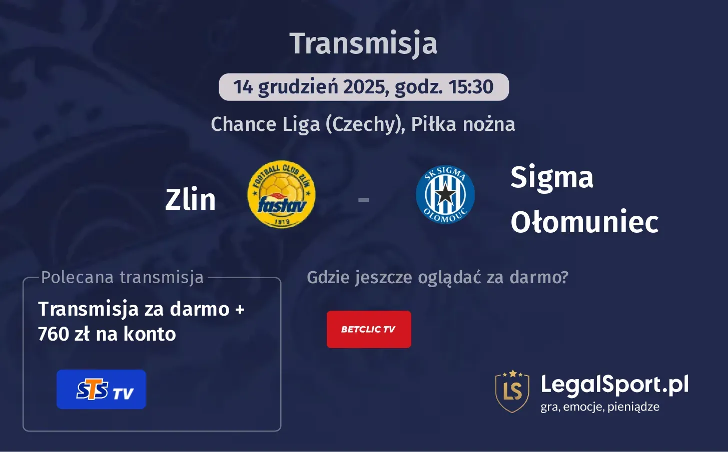 Zlin - Sigma Ołomuniec Transmisje