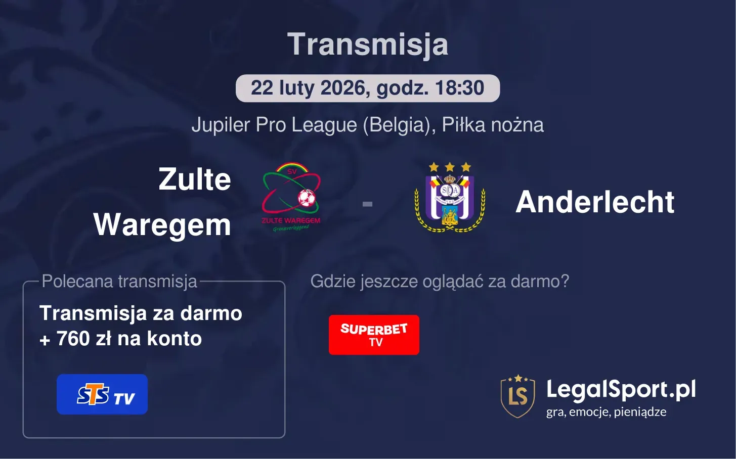 Zulte Waregem - Anderlecht Transmisje