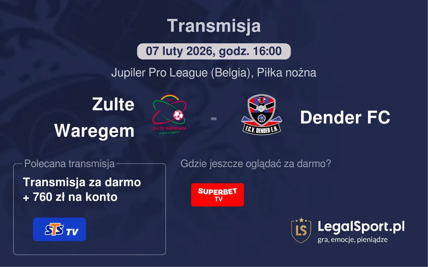 Zulte Waregem - Dender FC Transmisje