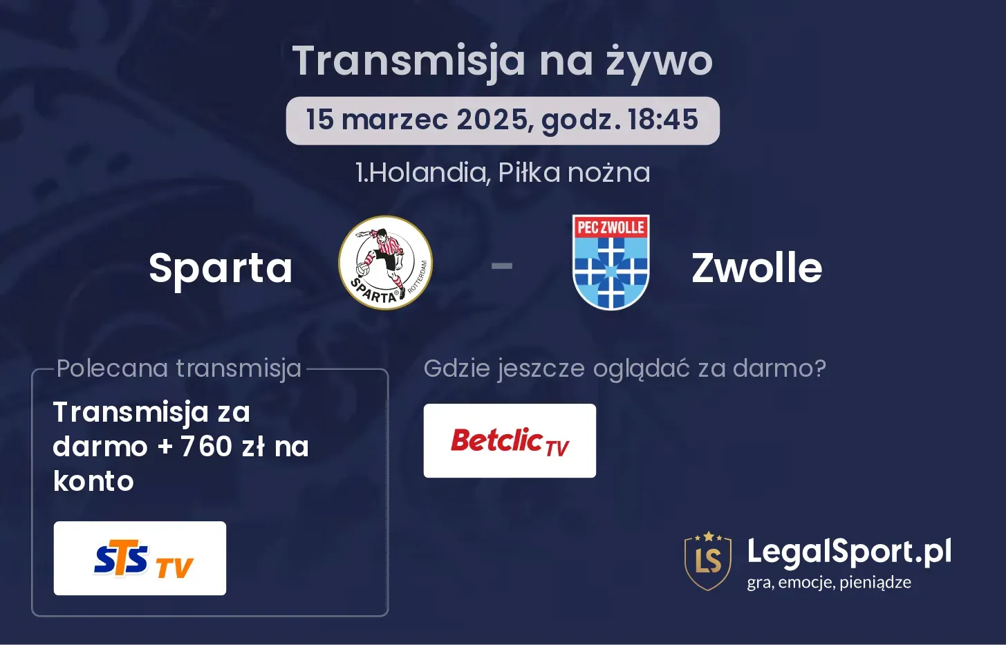 Sparta - Zwolle gdzie oglądać?
