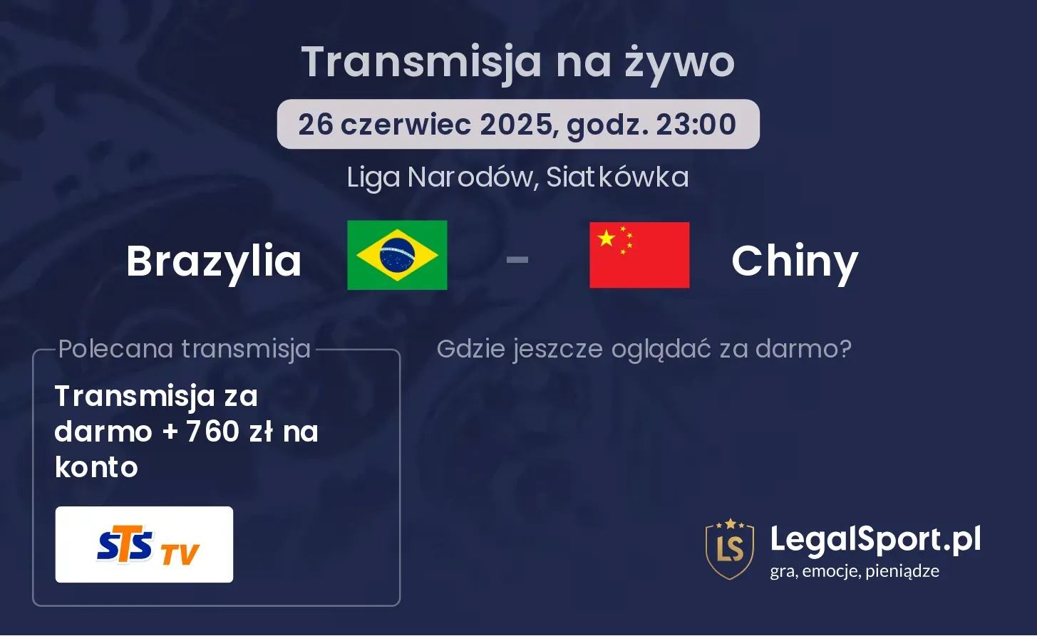 Brazylia - Chiny gdzie oglądać?