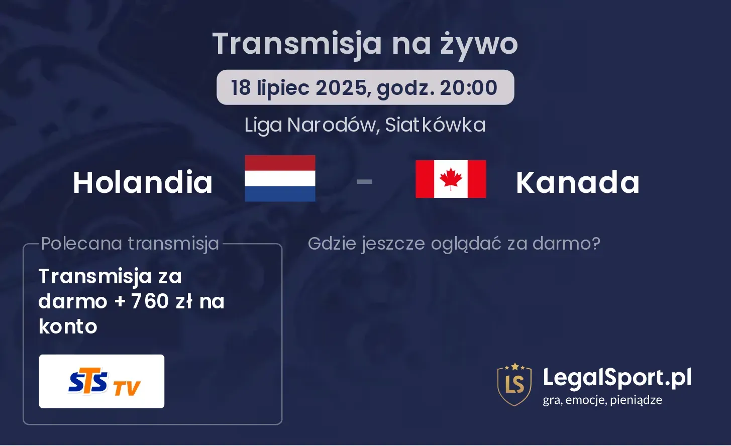 Holandia - Kanada gdzie oglądać?