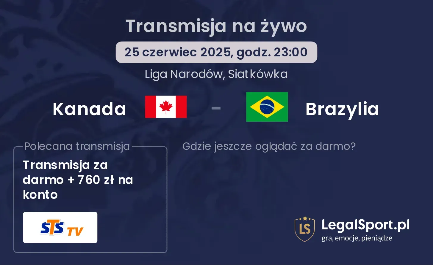 Kanada - Brazylia transmisja na żywo