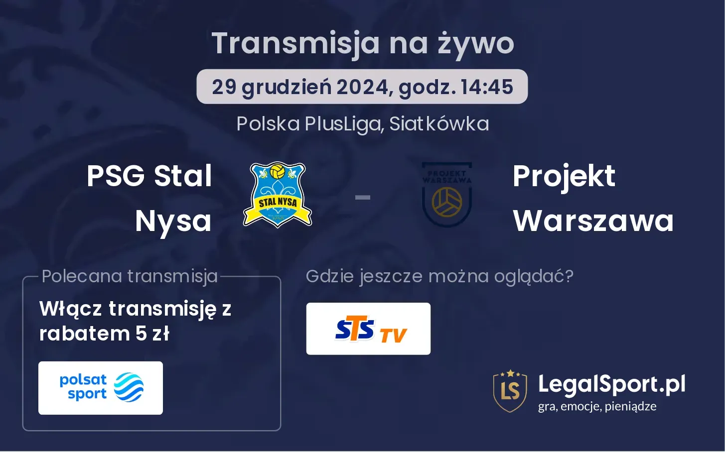 PSG Stal Nysa - Projekt Warszawa gdzie oglądać?