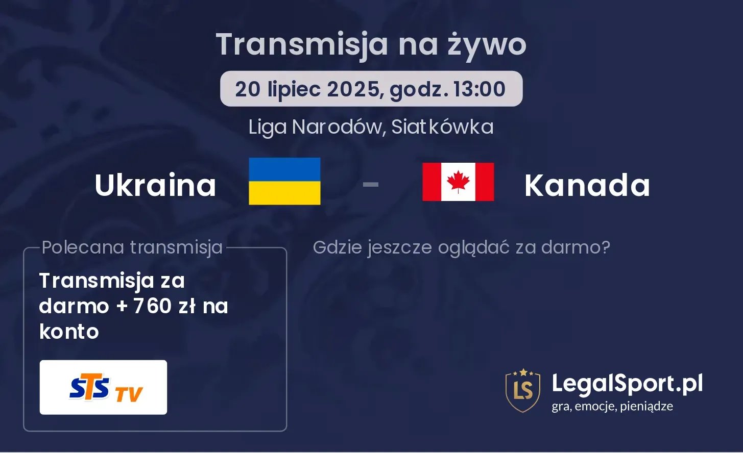 Ukraina - Kanada gdzie oglądać?