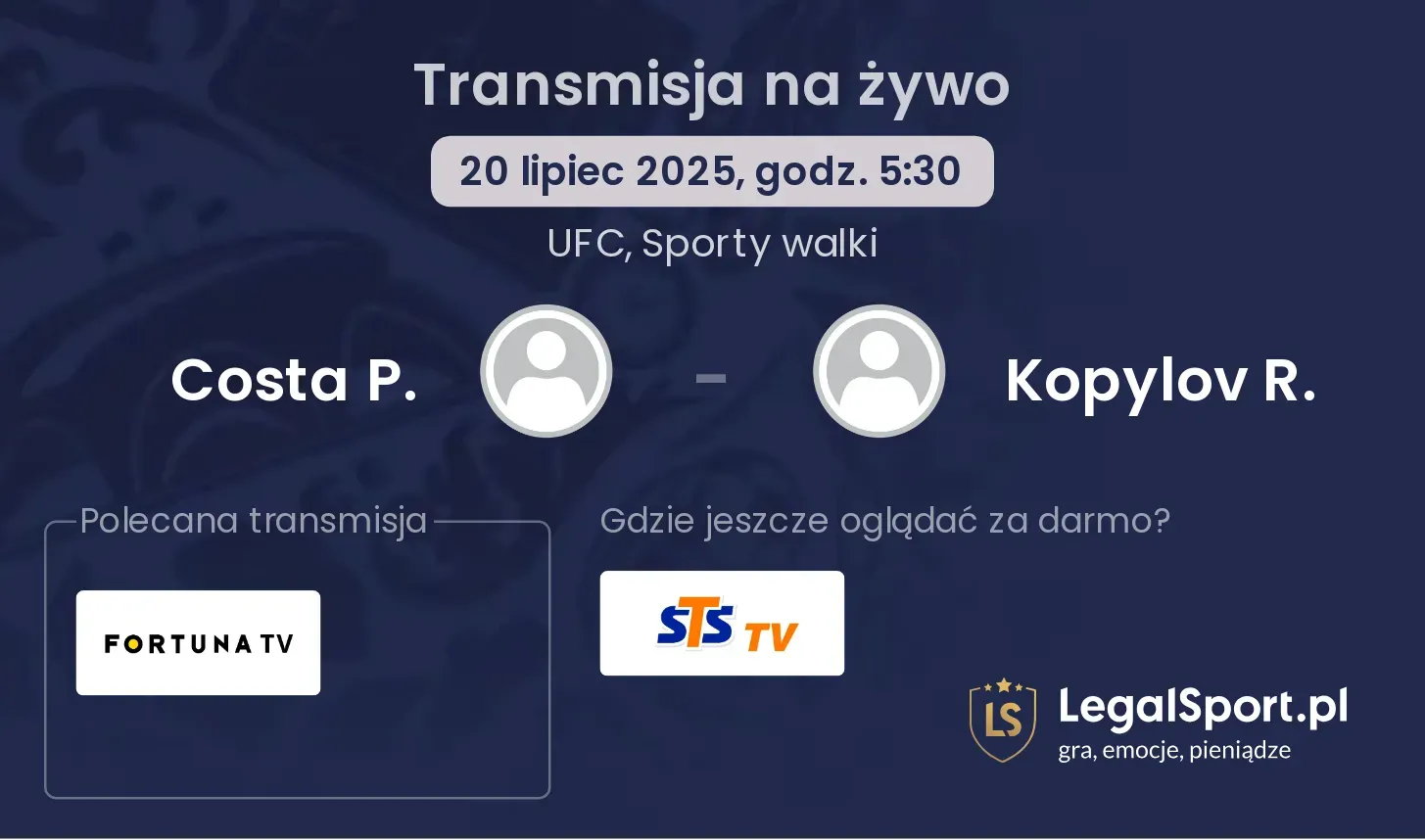 Costa P. - Kopylov R. transmisja na żywo