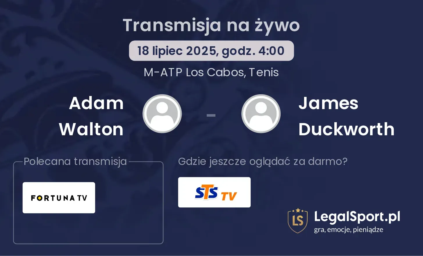 Adam Walton - James Duckworth transmisja na żywo