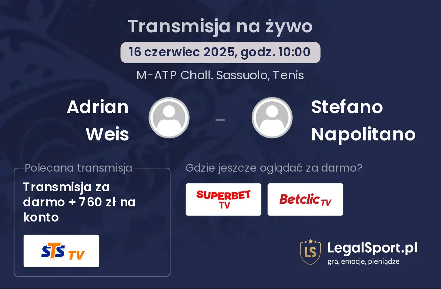 Adrian Weis - Stefano Napolitano gdzie oglądać transmisję?