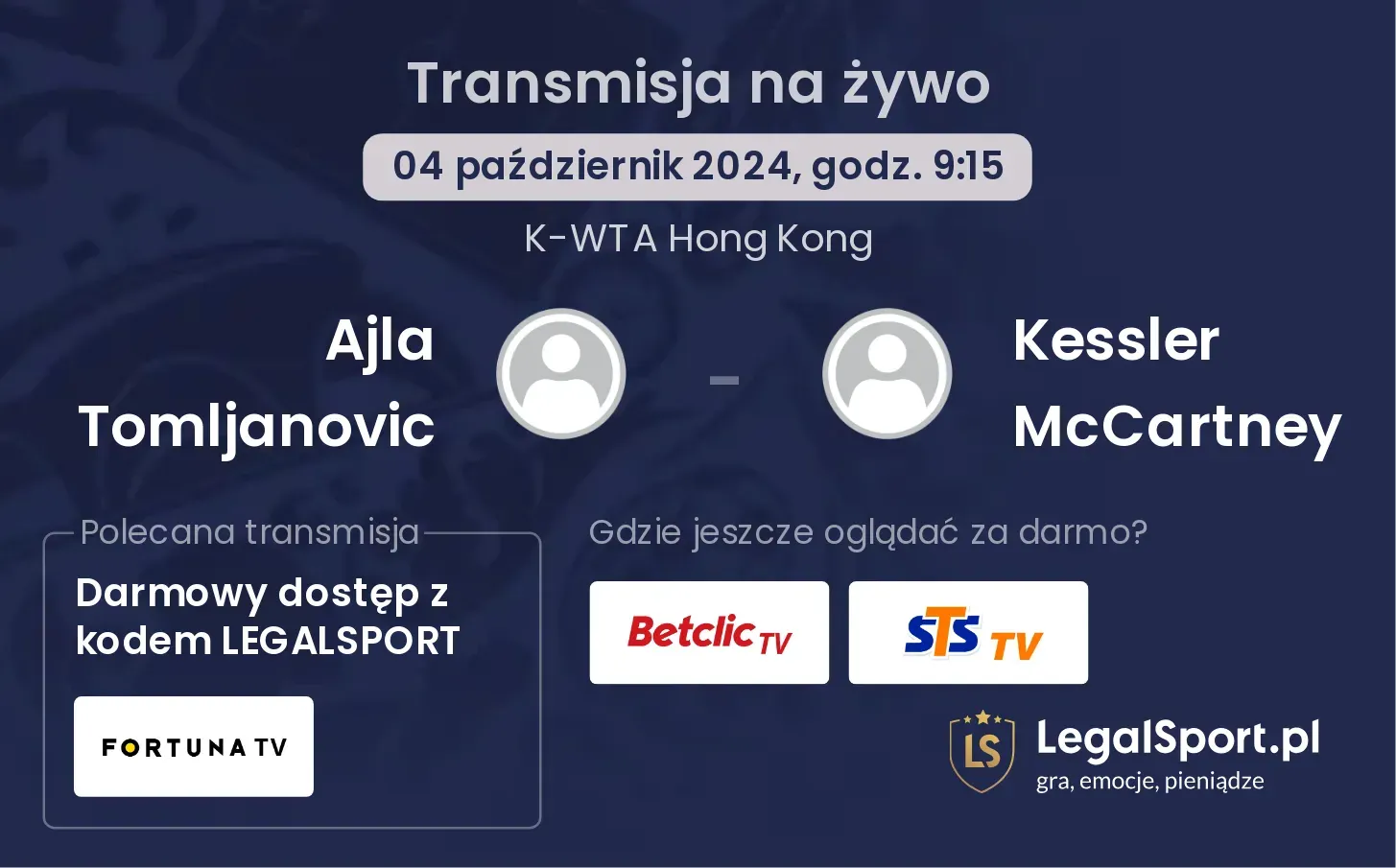 Ajla Tomljanovic - Kessler McCartney gdzie oglądać? 04.10, godz. 09:15