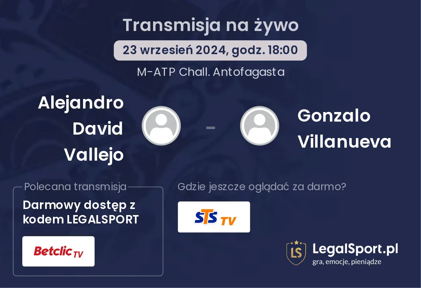 Alejandro David Vallejo - Gonzalo Villanueva gdzie oglądać? 23.09, godz. 18:00
