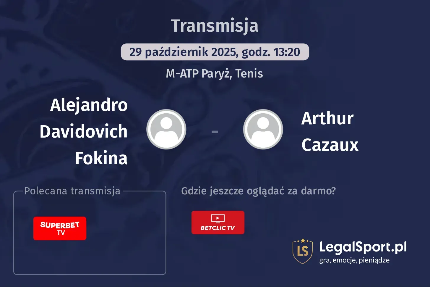 Alejandro Davidovich Fokina - Arthur Cazaux Transmisje