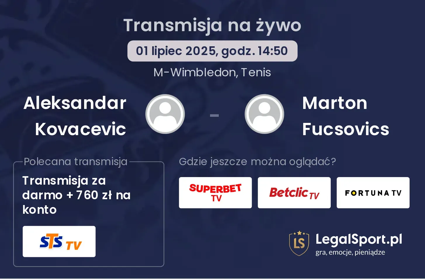 Aleksandar Kovacevic - Marton Fucsovics transmisja na żywo