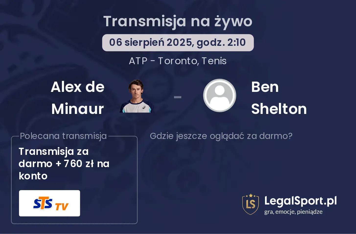 Alex de Minaur - Ben Shelton gdzie oglądać?