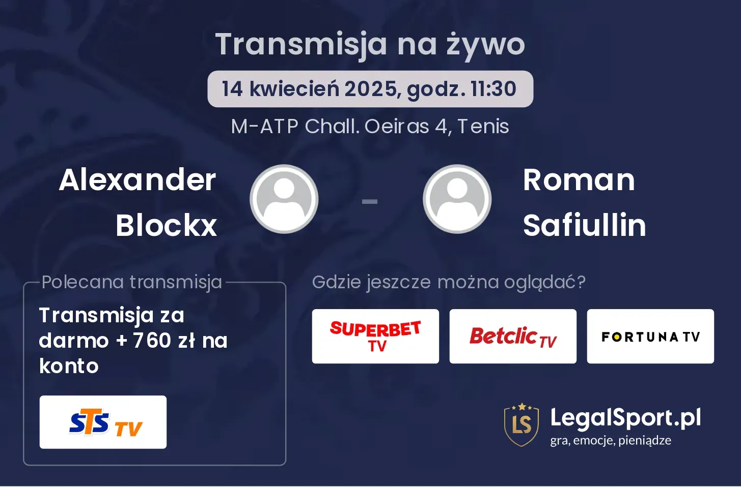 Alexander Blockx - Roman Safiullin gdzie oglądać transmisję?
