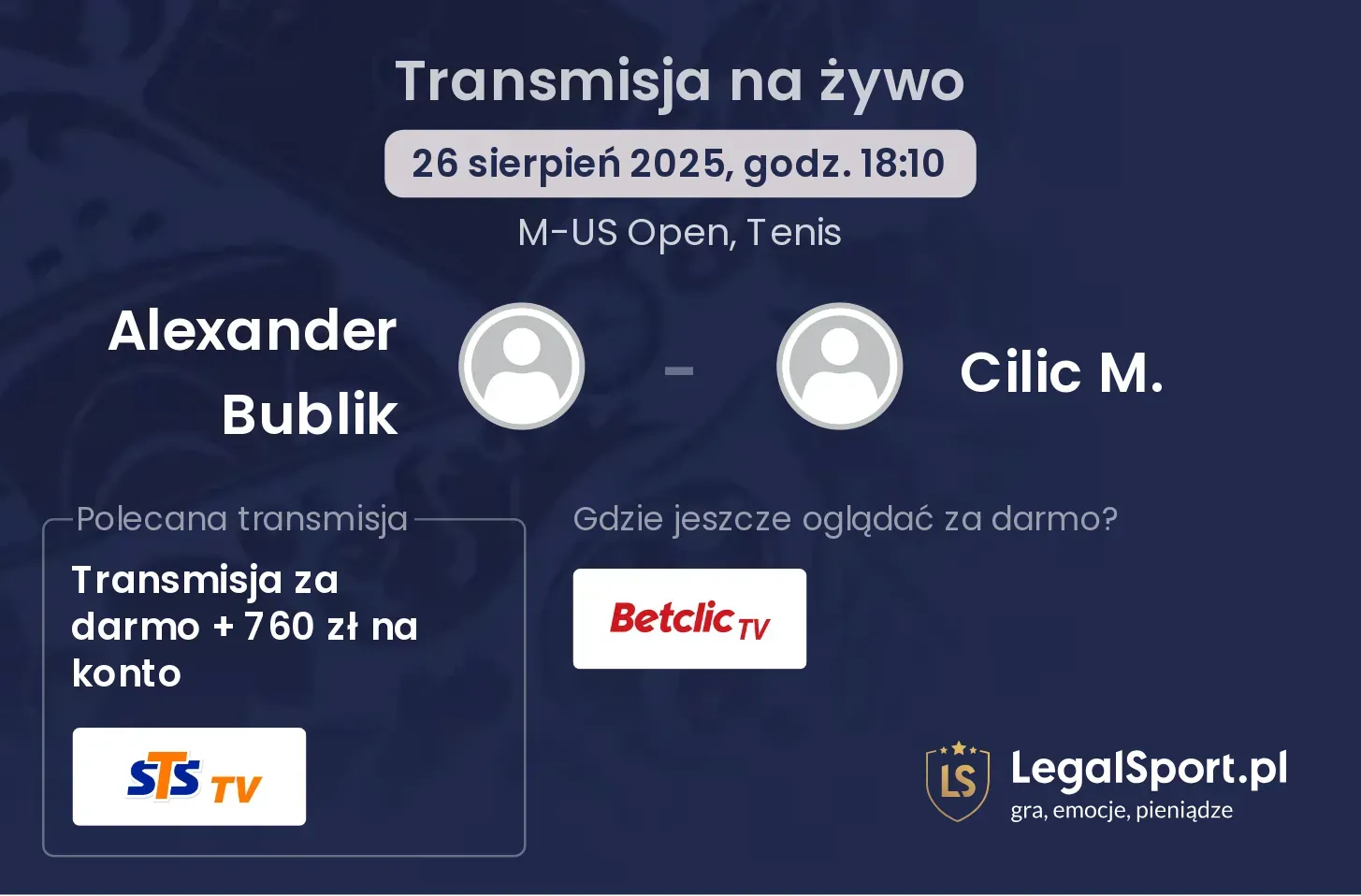 Alexander Bublik - Cilic M. transmisja na żywo