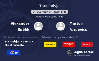 Alexander Bublik - Marton Fucsovics gdzie oglądać? (21.01)