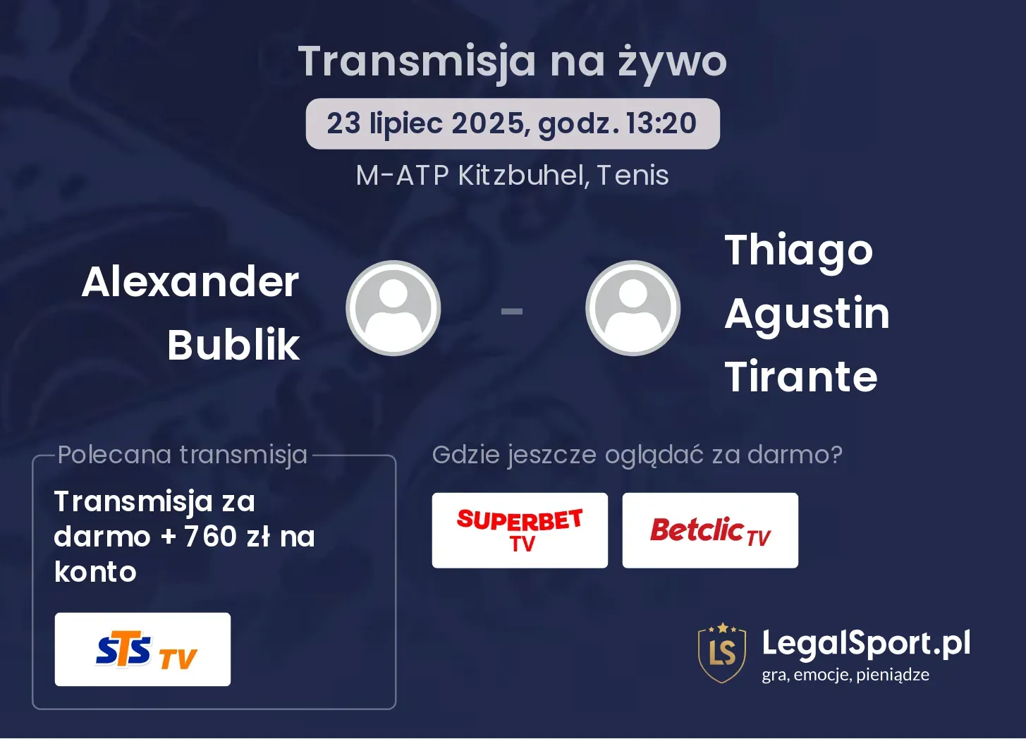 Alexander Bublik - Thiago Agustin Tirante gdzie oglądać?