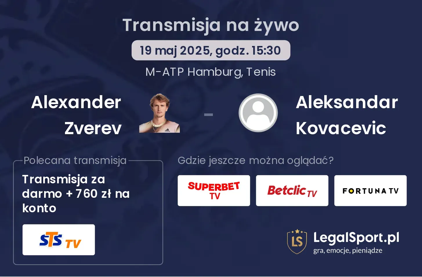 Alexander Zverev - Aleksandar Kovacevic gdzie oglądać?