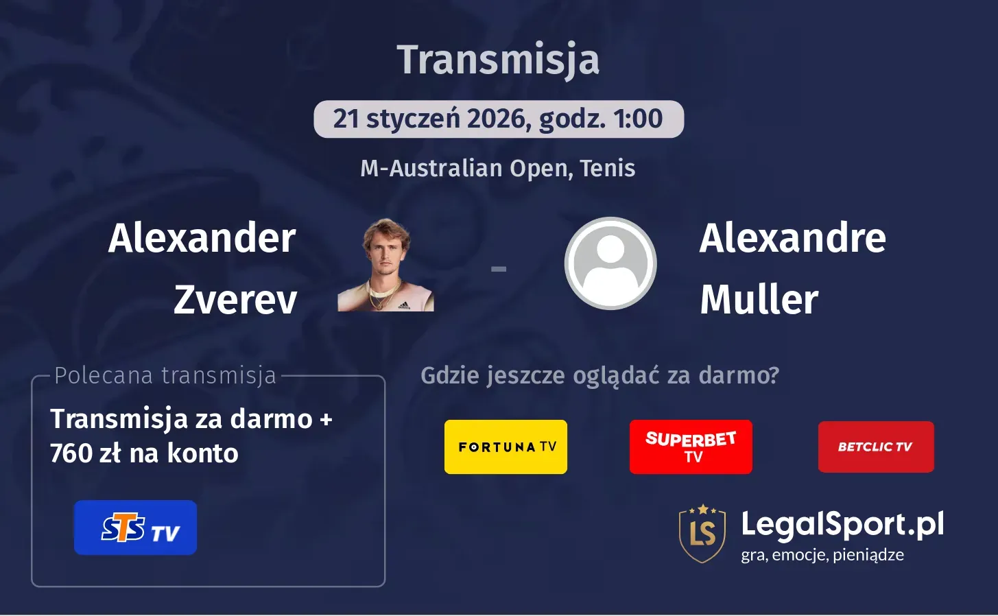 Alexander Zverev - Alexandre Muller Transmisje