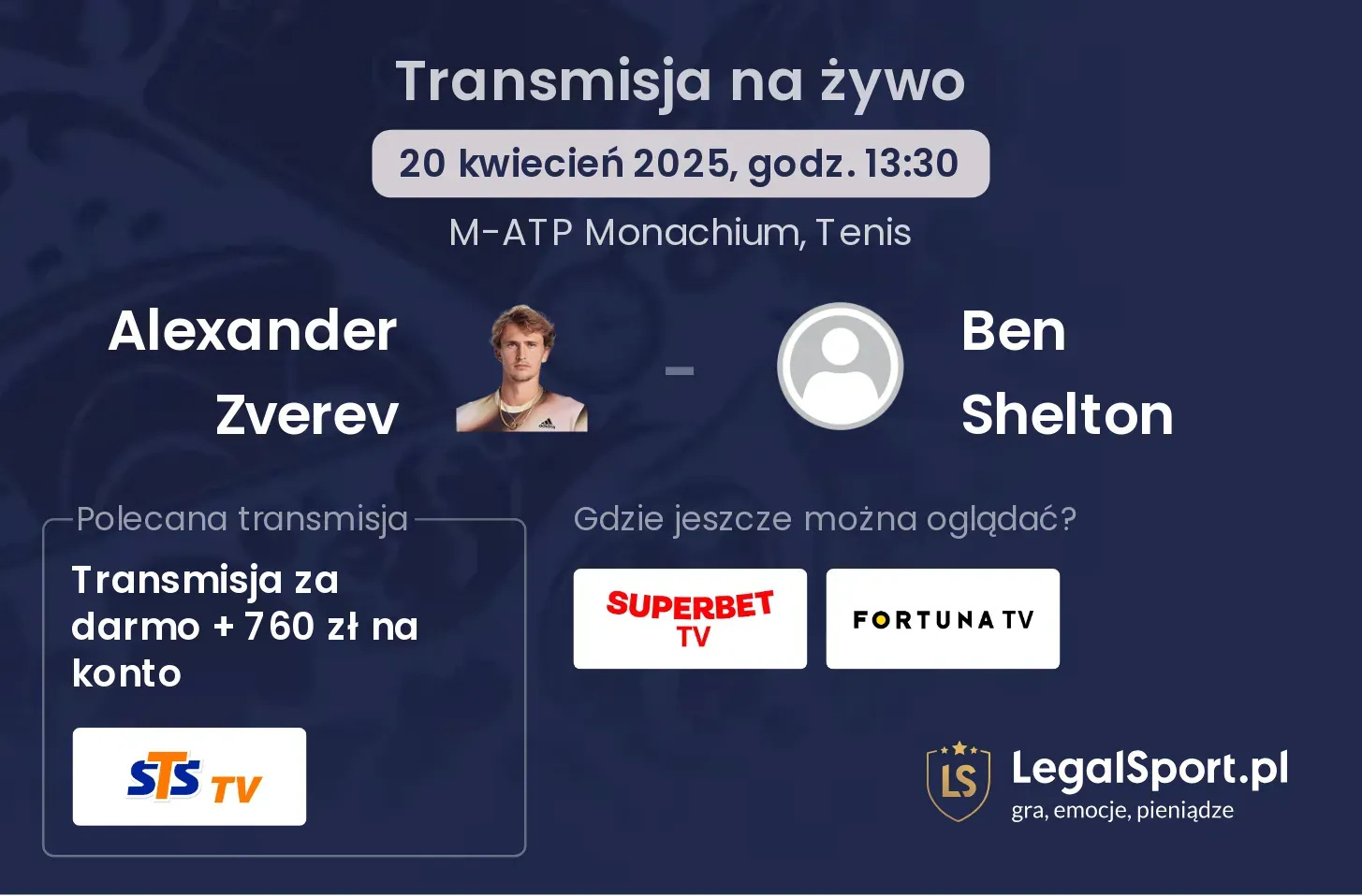 Alexander Zverev - Ben Shelton gdzie oglądać transmisję?
