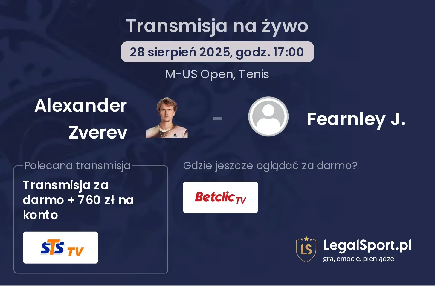 Alexander Zverev - Fearnley J. transmisja na żywo