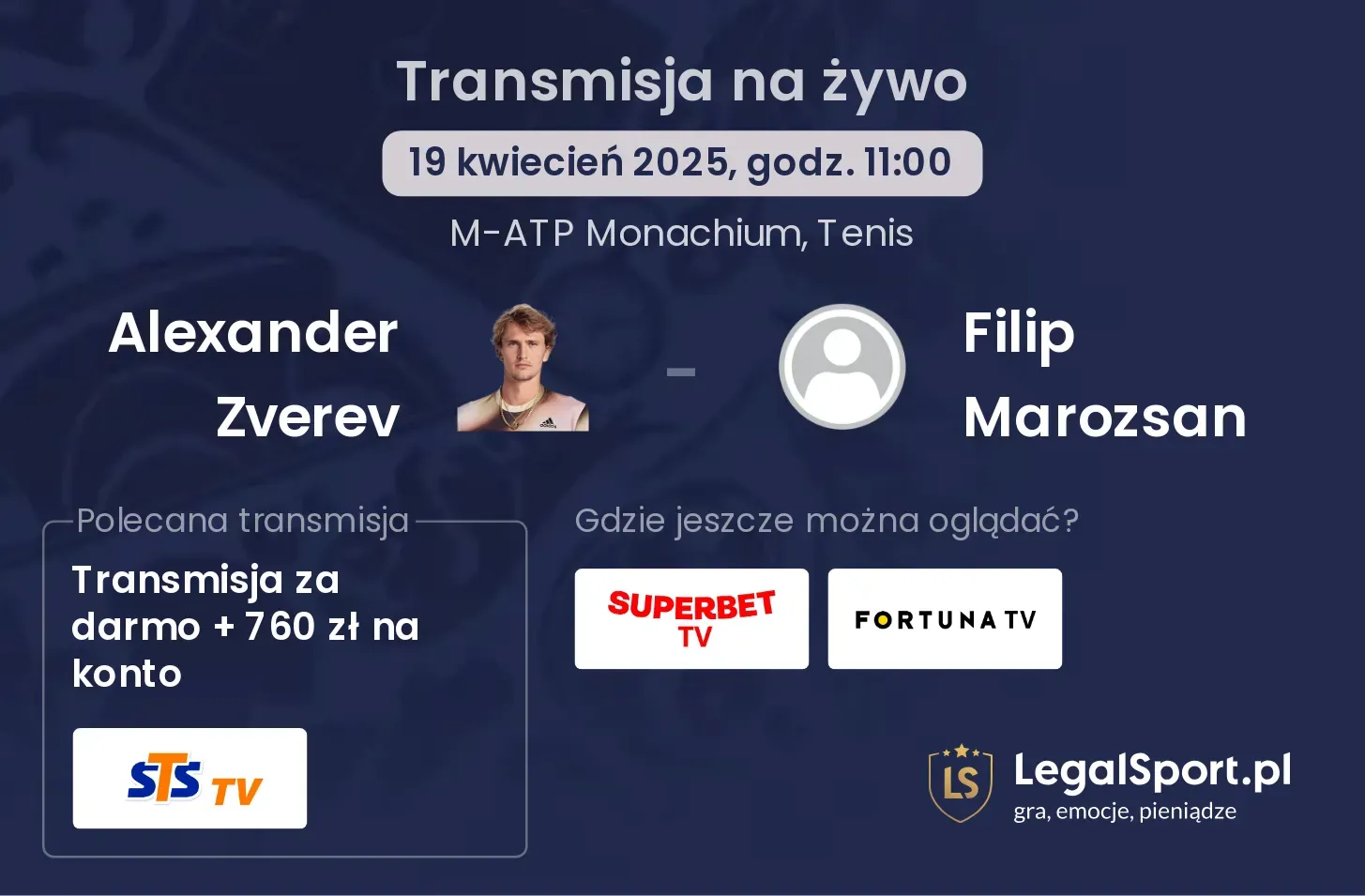 Alexander Zverev - Filip Marozsan transmisja na żywo