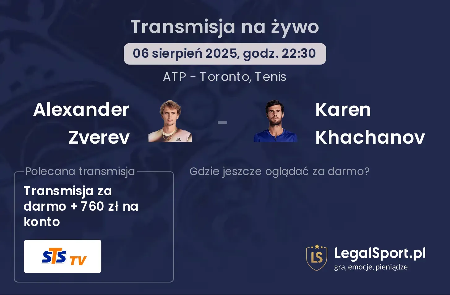 Alexander Zverev - Karen Khachanov transmisja na żywo