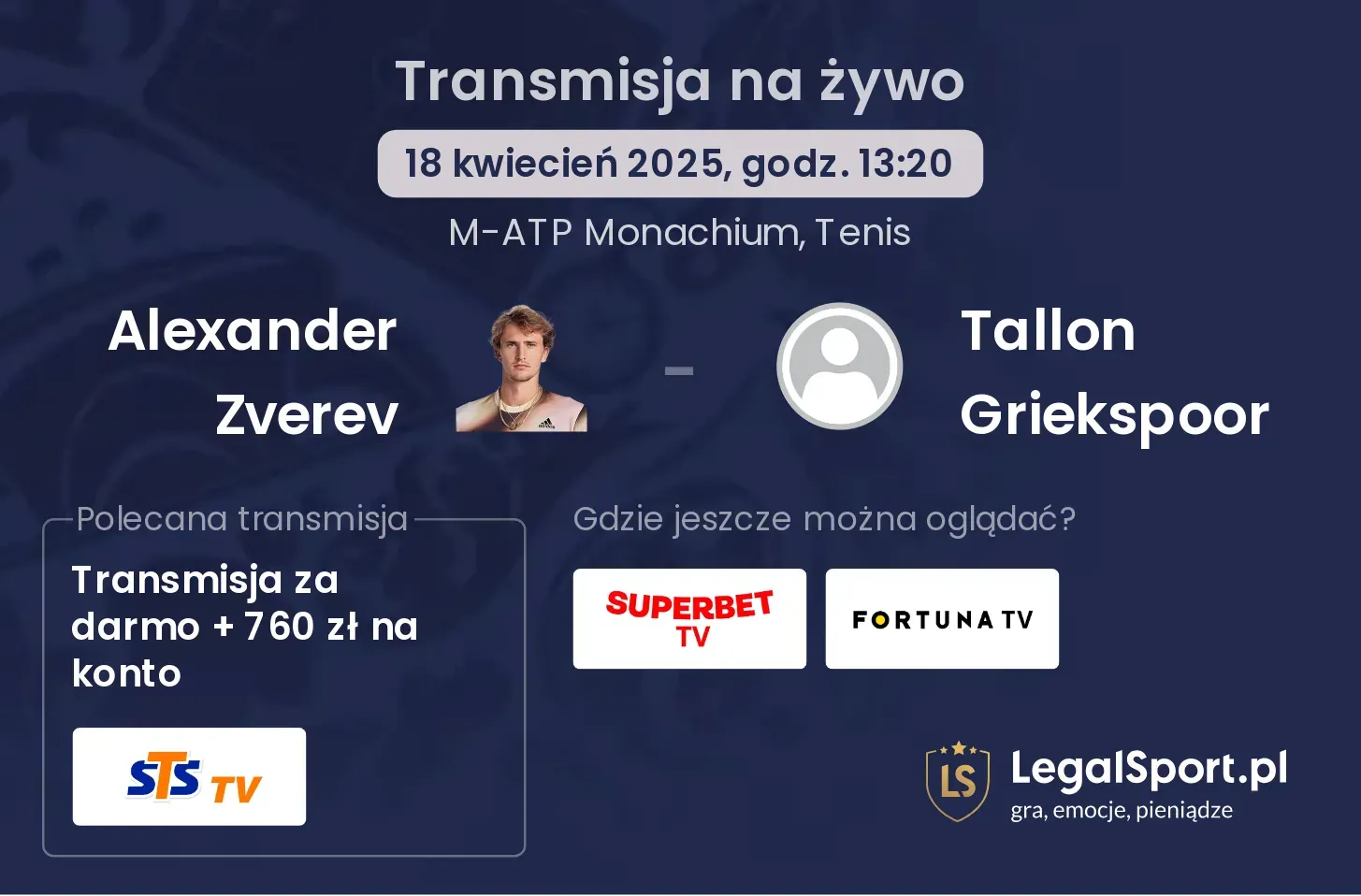 Alexander Zverev - Tallon Griekspoor gdzie oglądać transmisję?