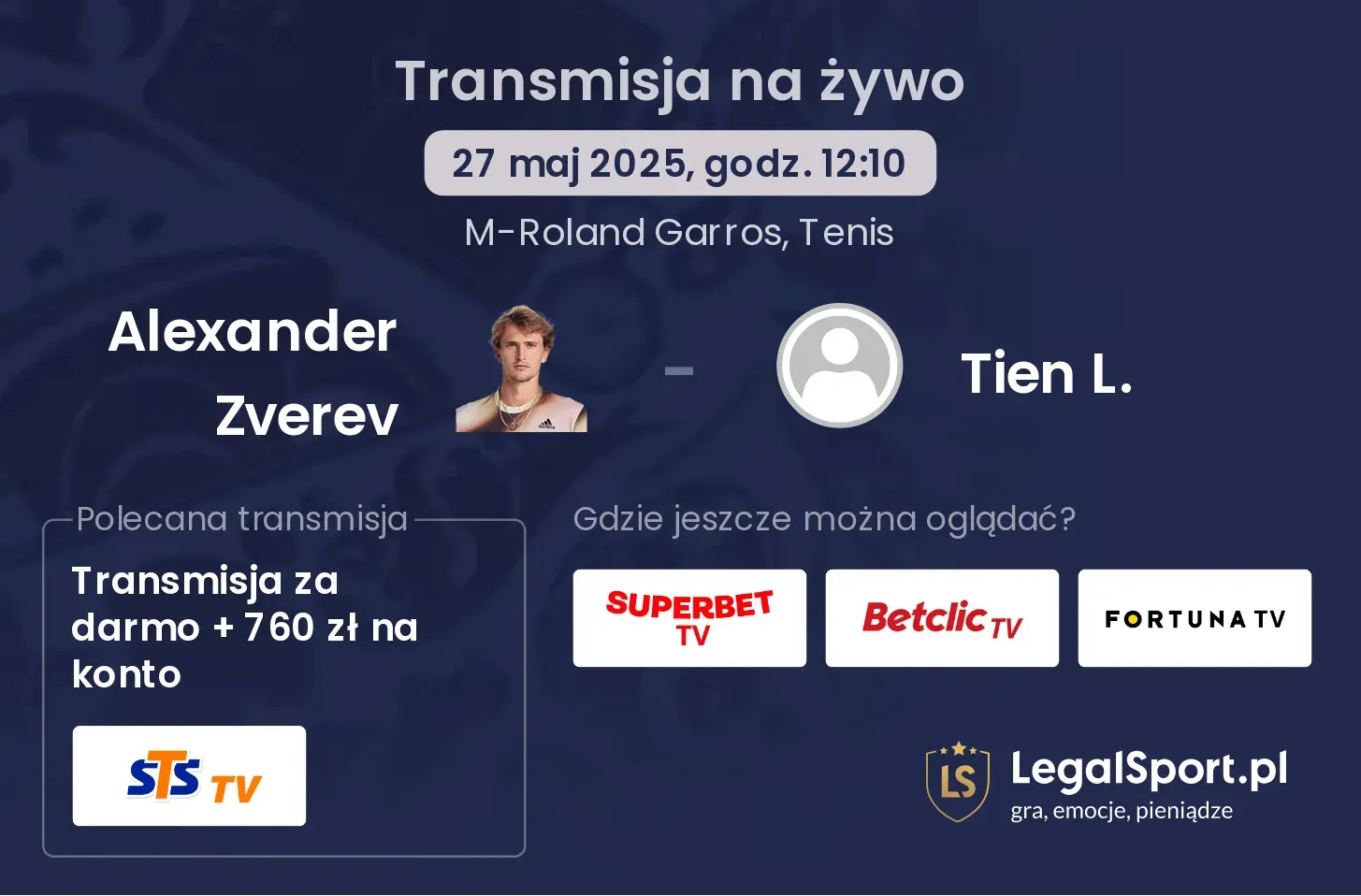 Alexander Zverev - Tien L. transmisja na żywo