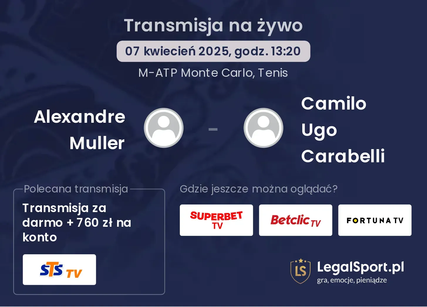 Alexandre Muller - Camilo Ugo Carabelli gdzie oglądać transmisję?