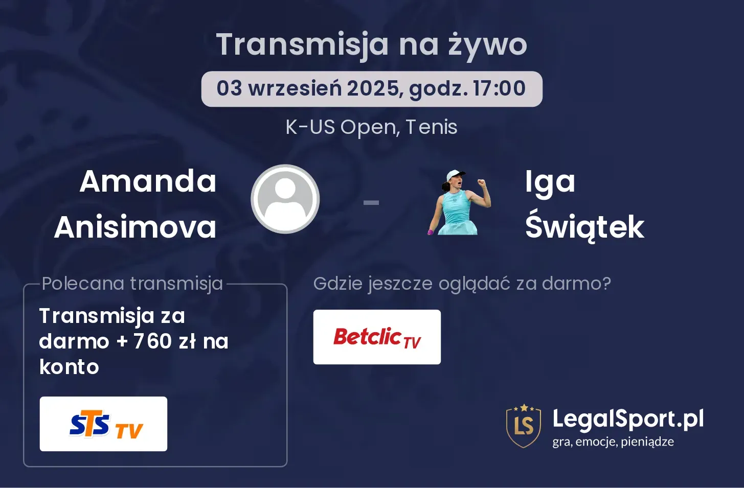 Amanda Anisimova - Iga Świątek transmisja na żywo