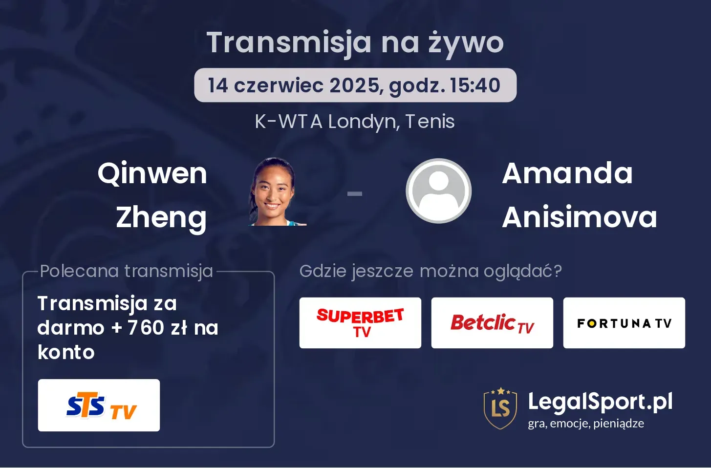 Qinwen Zheng - Amanda Anisimova gdzie oglądać transmisję?