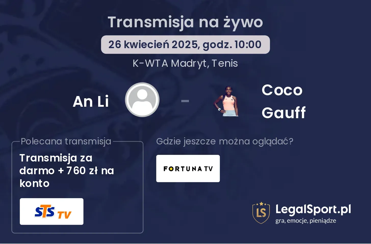An Li - Coco Gauff gdzie oglądać?