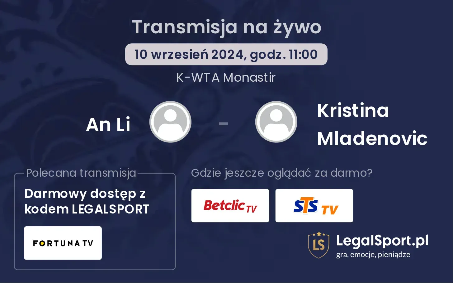 An Li - Kristina Mladenovic gdzie oglądać? 10.09, godz. 11:00