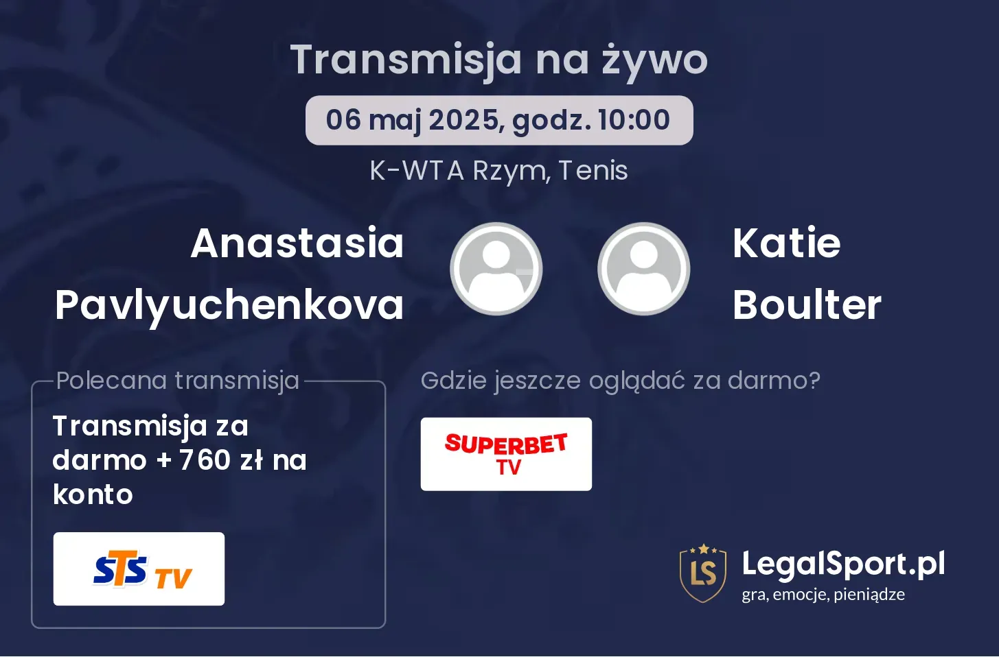 Anastasia Pavlyuchenkova - Katie Boulter transmisja na żywo