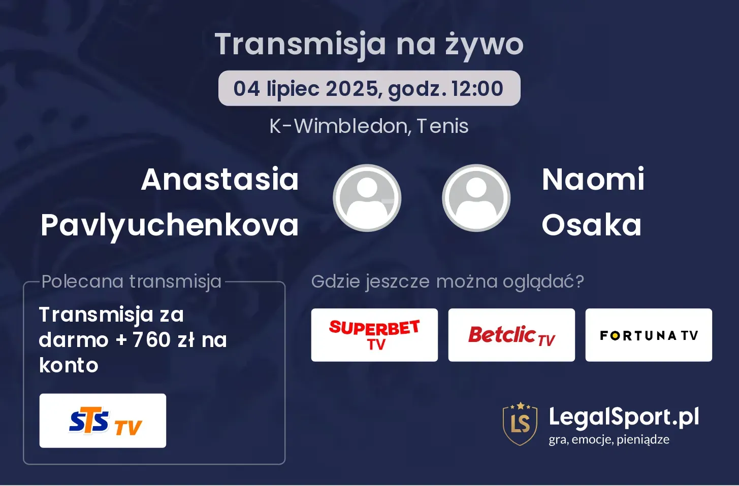 Anastasia Pavlyuchenkova - Naomi Osaka transmisja na żywo