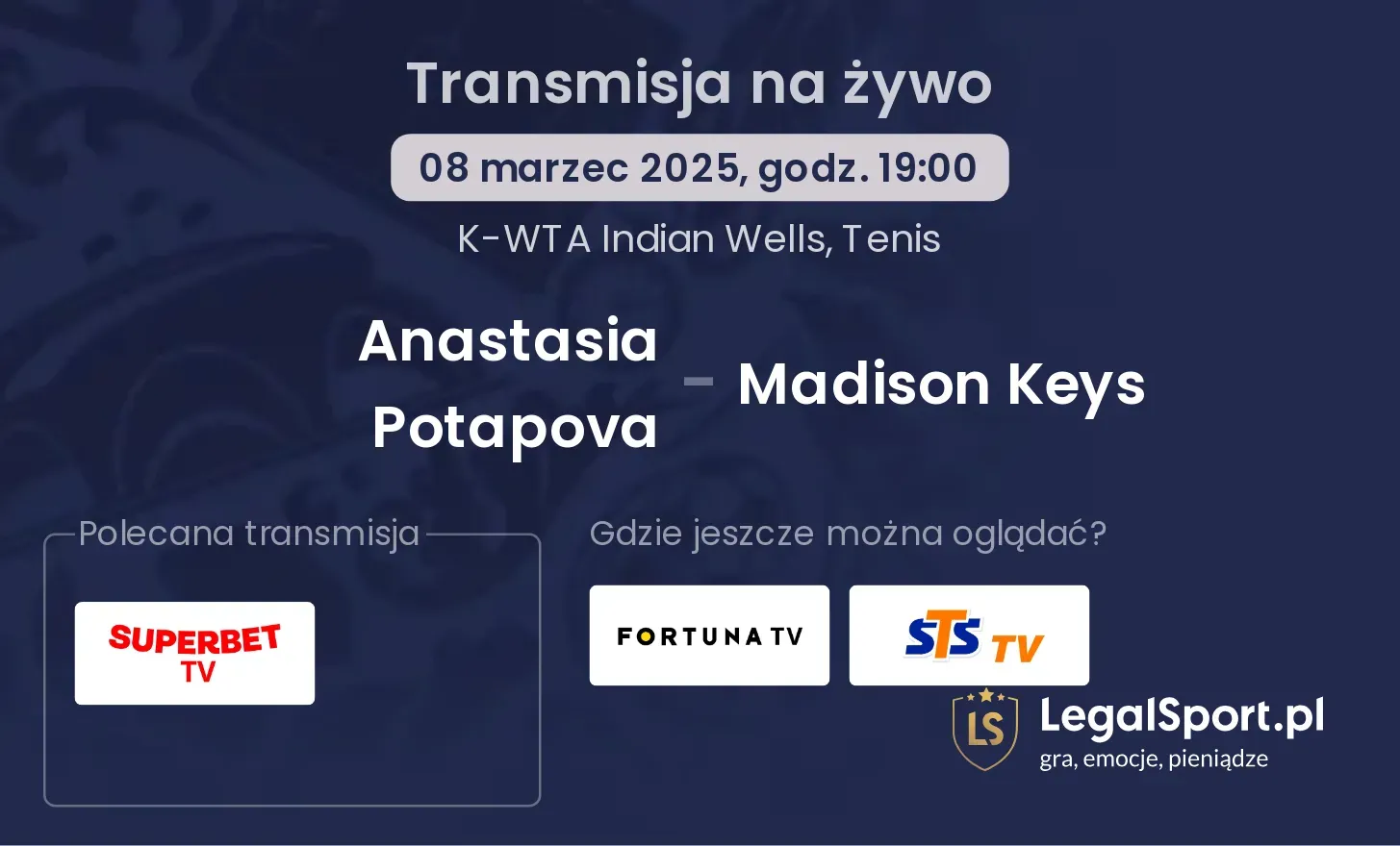 Anastasia Potapova - Madison Keys gdzie oglądać?
