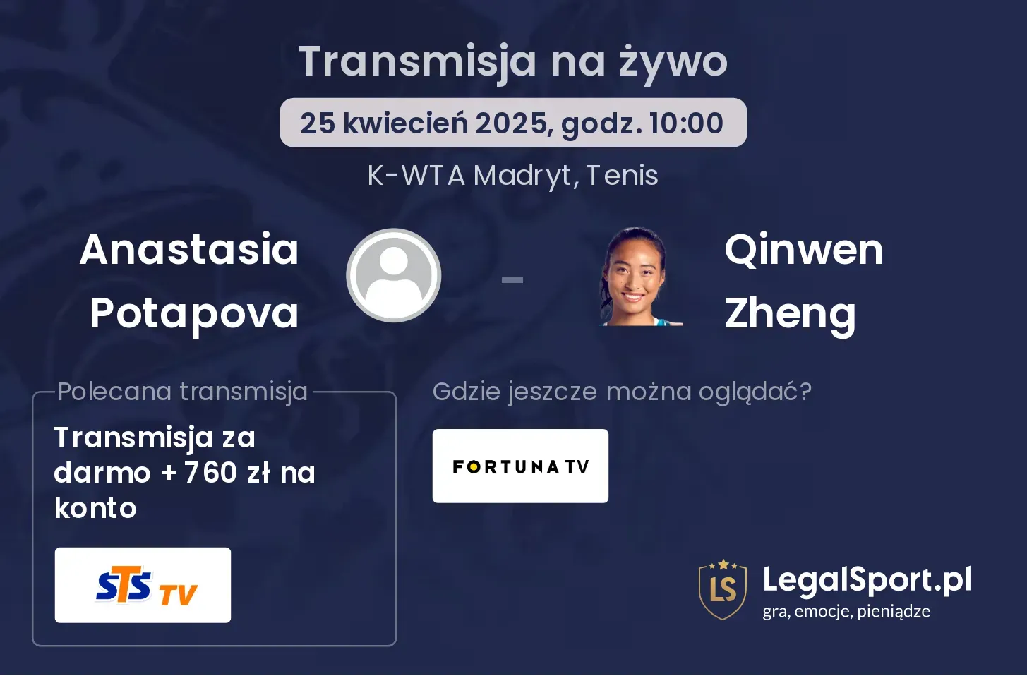Anastasia Potapova - Qinwen Zheng gdzie oglądać?