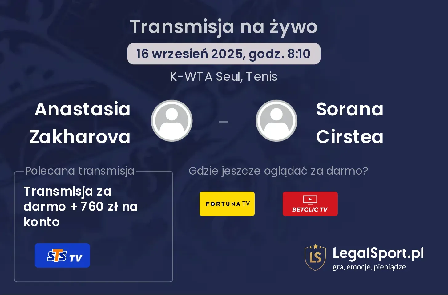 Anastasia Zakharova - Sorana Cirstea transmisja na żywo