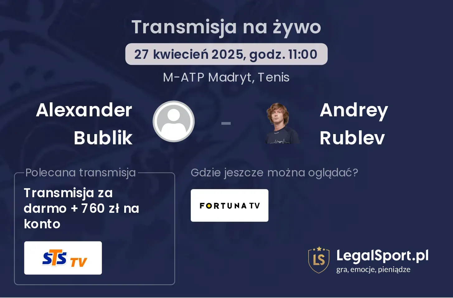 Alexander Bublik - Andrey Rublev gdzie oglądać?