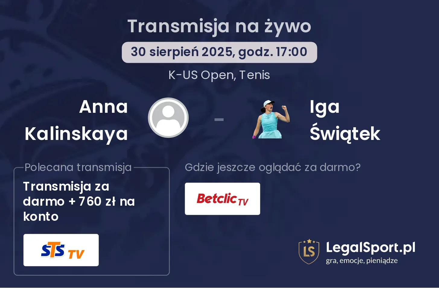 Anna Kalinskaya - Iga Świątek transmisja na żywo