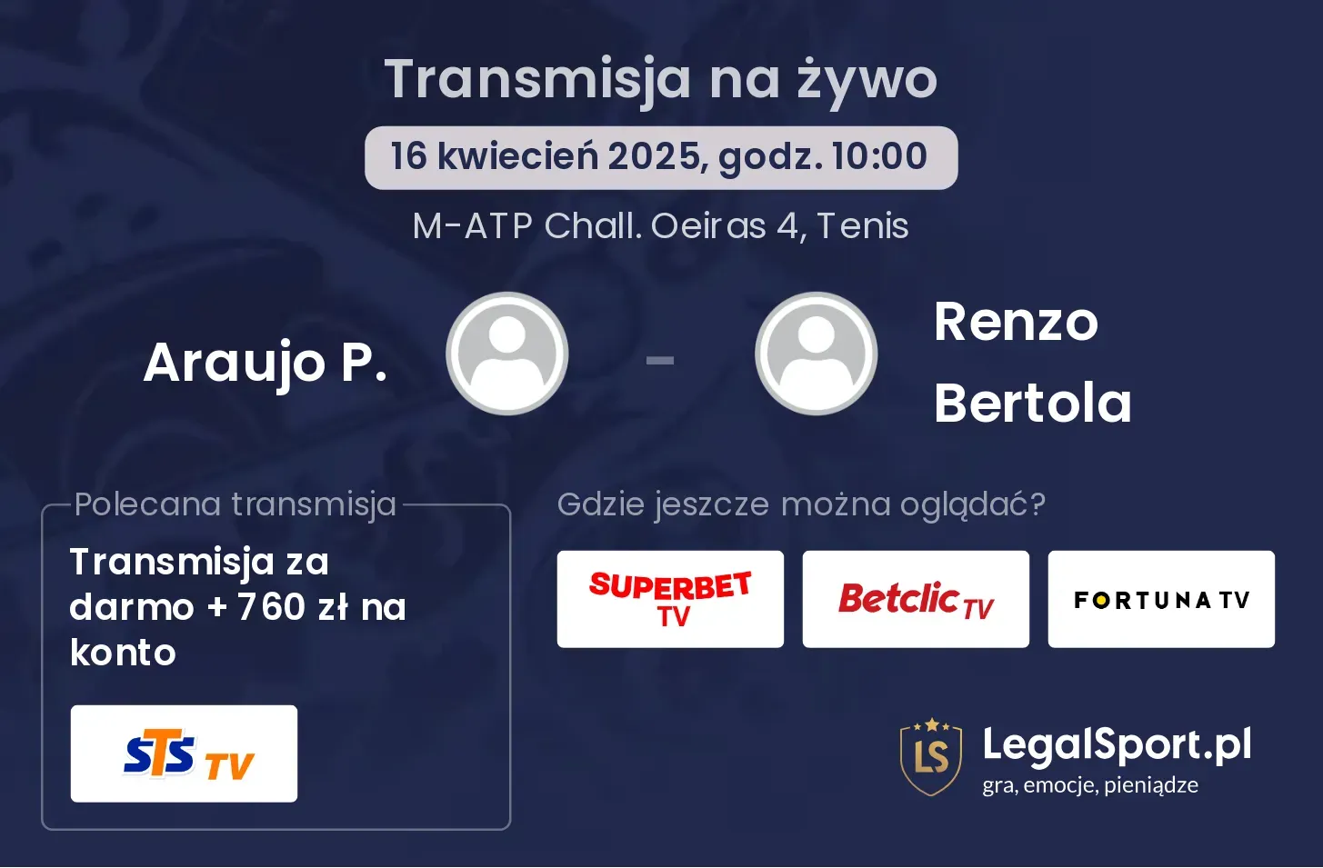 Araujo P. - Renzo Bertola gdzie oglądać transmisję?